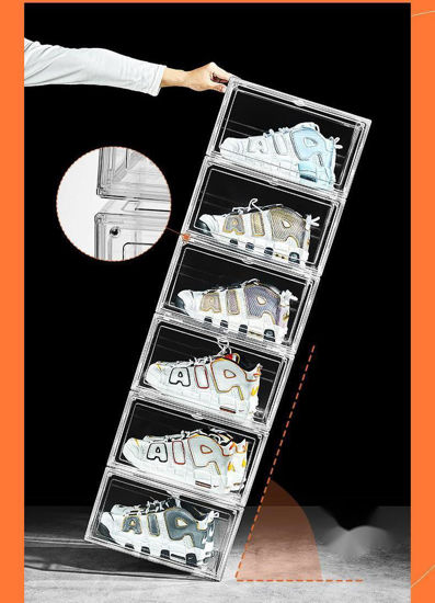 Picture of 3X Premium Sneaker Acrylic Display Shoe Box Storage Case Side Open Clear  Stackable