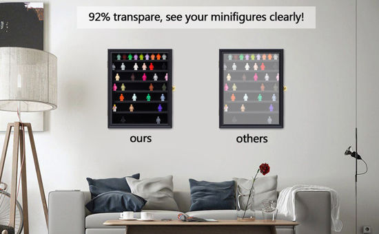 Picture of LARGE Minifigure Display Case - Building Block Toy Minifigures Display Case Minifigure Wall Cabinet Showcase for Small Miniature Collectibles Mini Brands, with Acrylic Door Lockable (Black Finish Frame)